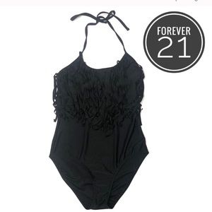 Forever 21 Black Tassel One-Piece Swimsuit [M]
